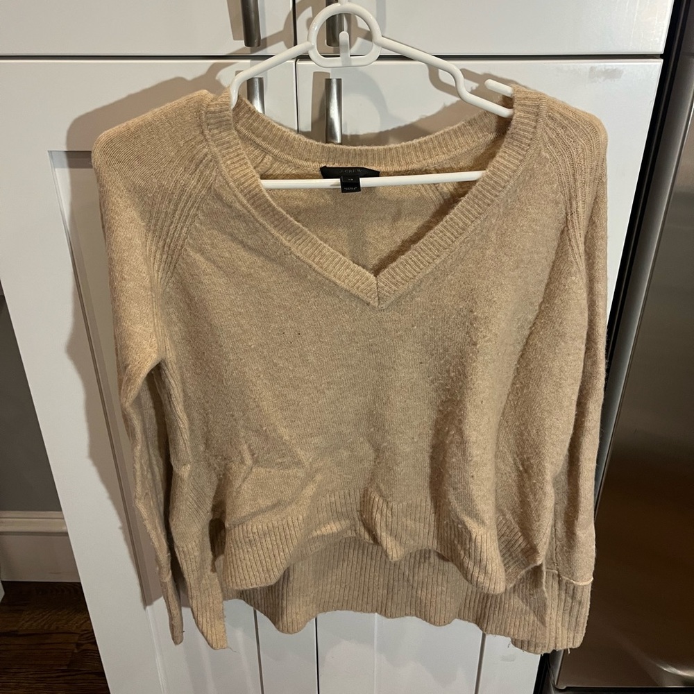 J crew beige wool v neck sweater xs